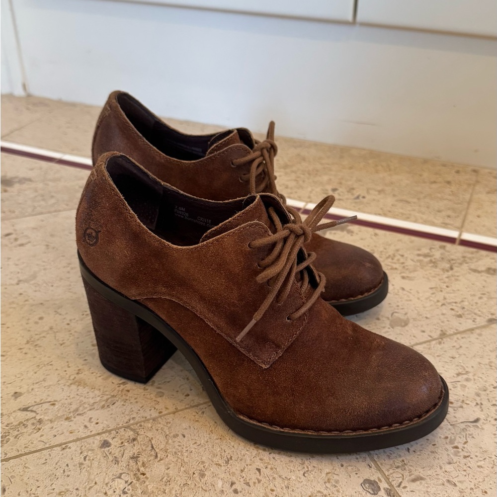 Women's Brown Leather Lace-Up Heels